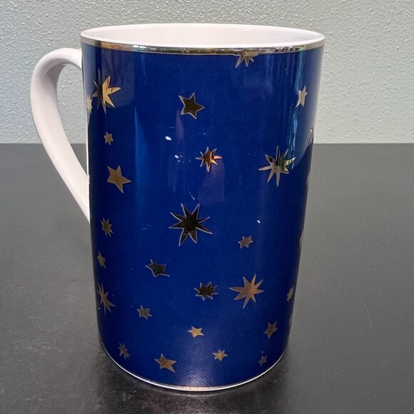 Sakura GALAXY BLUE 14k Gold Stars & Accents Cobalt Blue Fine Porcelain Cup Mug - Picture 3 of 15